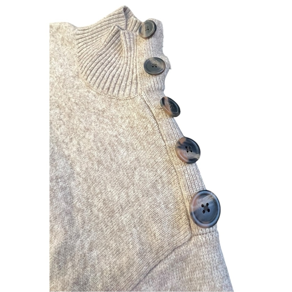 Anthropologie Margarita Tunic Sweater Tan Button Shoulder Detail Mock Neck Sz XS - Picture 4 of 9
